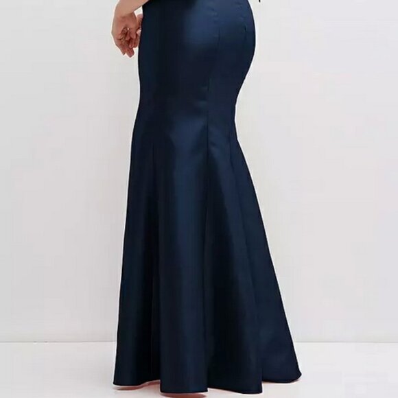 Alfred Sung Midnight Blue Off the Shoulder Bow Satin Gown D854 - Picture 6 of 6